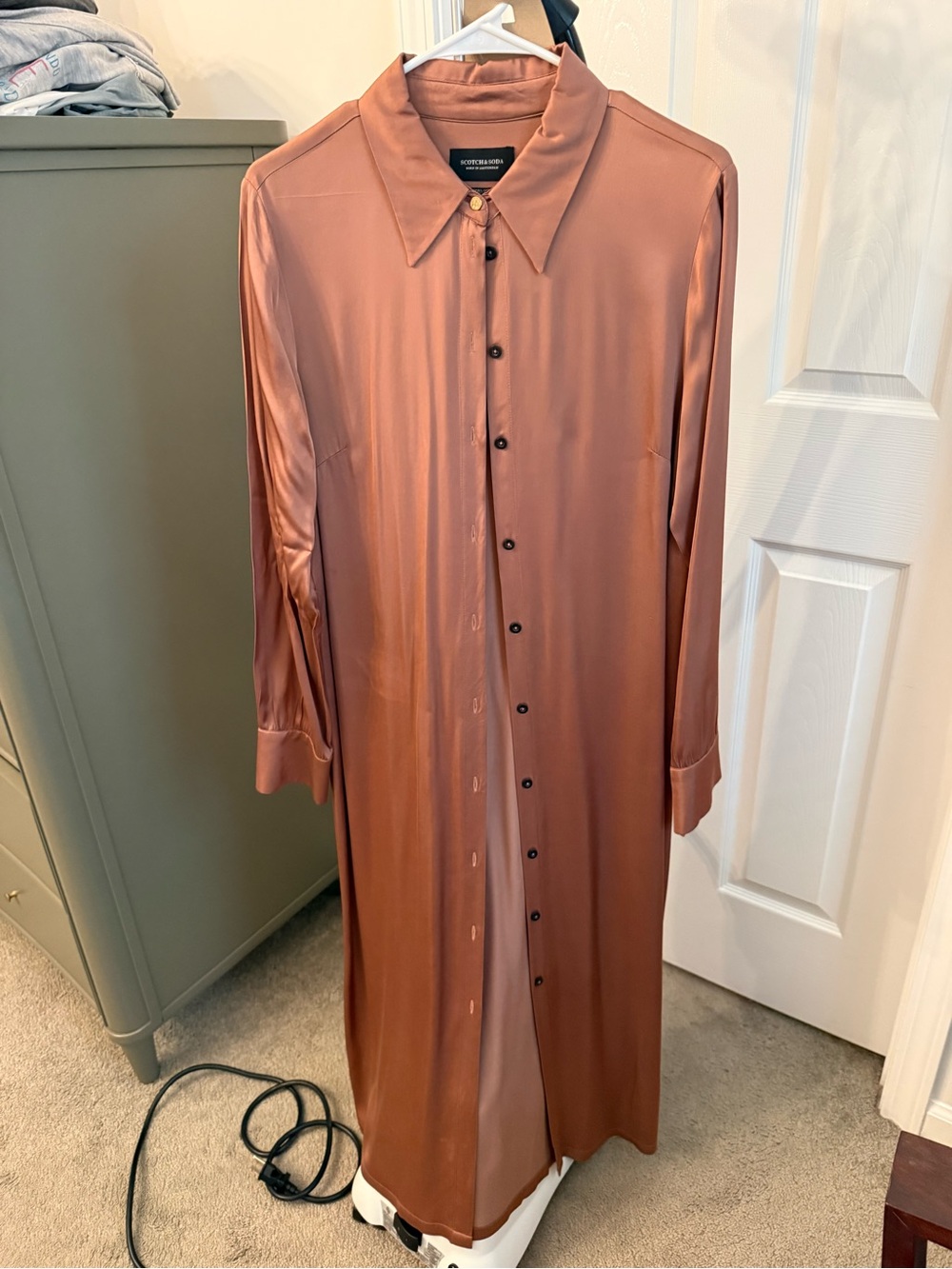 Scotch & Soda Satin Shirt Dress in Copper Brown